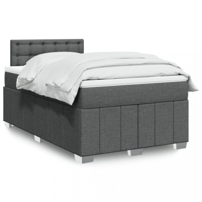 vidaXL Pat box spring cu saltea, gri &amp;icirc;nchis, 120x200 cm, textil 3287050 foto