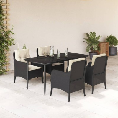 vidaXL Set mobilier de grădină cu perne, 5 piese, negru, poliratan foto