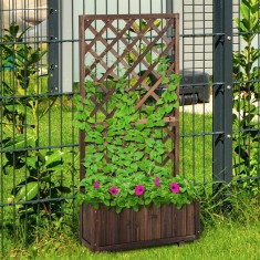 Outsunny Jardiniere de Exterior cu Spalier Grilaj pentru Plante Cataratoare si Ghiveci, Jardiniera din Lemn de Brad Durabil, 72.5x31.5x149.5 cm foto