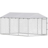 PawHut &Icirc;mprejmuire pentru C&acirc;ini cu Acoperiș Impermeabil, 4x2,3x2 m, Argintiu | Aosom Romania