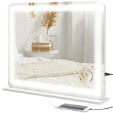 HOMCOM Oglindă de Machiaj cu Lumini LED &icirc;n 3 Culori, Oglindă de Perete și Masă cu USB, 80x62x14 cm, Alb | Aosom Romania
