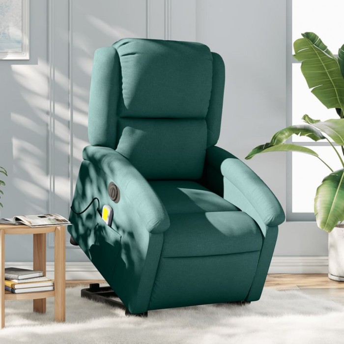 vidaXL Fotoliu electric masaj rabatabil / ridicare verde &icirc;nchis textil