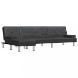 Canapea extensibila in forma de L negru 255x140x70 cm piele eco