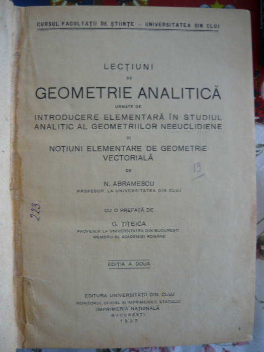 N. ABRAMESCU - LECTIUNI DE GEOMETRIE ANALITICA - 1937