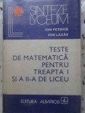 TESTE DE MATEMATICA PENTRU TREAPTA I SI A II-A DE LICEU-ION PETRICA, ION LAZAR-338067