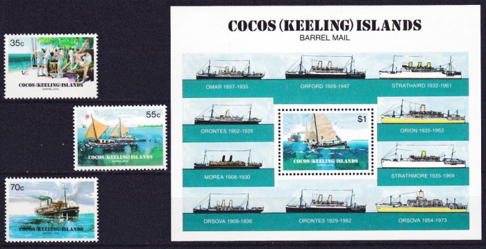 DB1 Ins. Cocos Keeling 1984 Vapoare Posta 3 v. + SS MNH