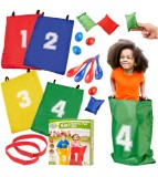 Set Jocuri Sportive 4 in 1 pentru Copii Sac, Oua si Linguri