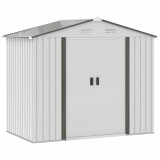 Sopron de gradina din tabla de otel, casuta de gradina cu usi glisante, pentru depozitare si organizare 213x130x185 cm, alb Outsunny | Aosom Romania