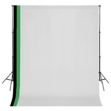 VidaXL Set studio foto cu 3 fundaluri de bumbac, cadru reglabil, 3x3 m