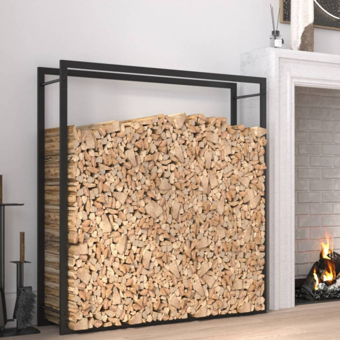 Suport pentru lemne de foc, negru mat, 110x28x116 cm, otel GartenMobel Dekor