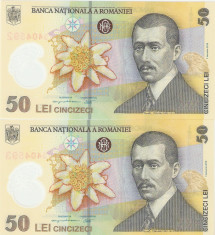 ROMANIA 50 LEI / 2018. UNC . Serii consecutive. foto