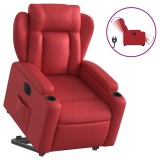 Cumpara ieftin Fotoliu rabatabil electric cu ridicare, rosu, piele ecologica