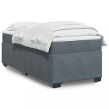 Cumpara ieftin Pat box spring cu saltea, gri &icirc;nchis, 100x200 cm, catifea