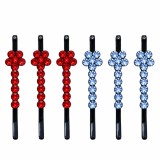 Cumpara ieftin Clame par albastru si rosu 5 x 1 cm cu pietre artificiale, set 6, 3 albastru si 3 rosu, model floral pentru suvite, coc, impletituri si coafuri elegan