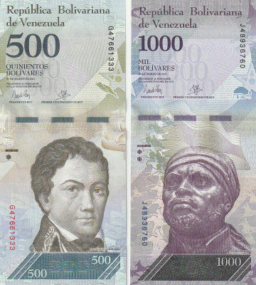 Venezuela Set 500, 1000 Bolivares 2017 P-94,95 UNC foto