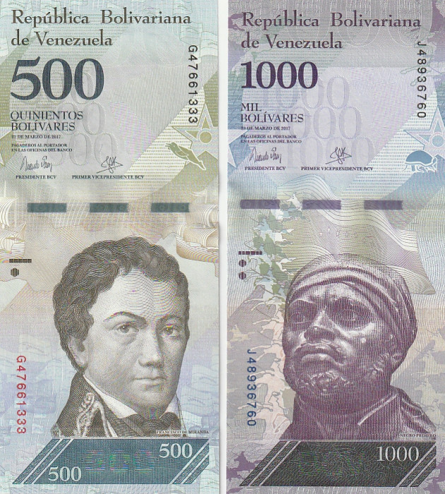 Venezuela Set 500, 1000 Bolivares 2017 P-94,95 UNC