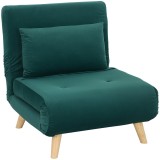 HOMCOM Şezlong cu funcţie de dormit, Fotoliu pliabil de relaxare &icirc;n aspect de catifea, Spătar reglabil, suportă p&acirc;nă la 120 kg, Verde &icirc;nchis | Aosom R