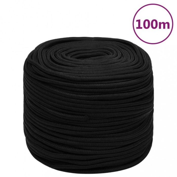 vidaXL Fr&acirc;nghie de lucru, negru, 10 mm, 100 m, poliester