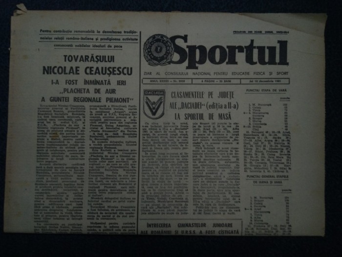 ZIARUL SPORTUL 10 DECEMBRIE 1983