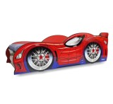 Pat pentru copii SpiderCar, Pal melaminat, margini rotunjite PVC, 2-12 ani, 170x84x55 cm, rosu