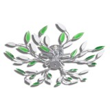 Cumpara ieftin Plafoniera verde/alba, cu brate frunze cristal acrilic, 5 becuri E14