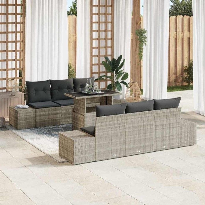 vidaXL Set de canapele pentru grădină 7 pcs Gri deschis și gri &icirc;nchis 3357845
