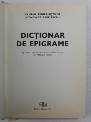 DICTIONAR DE EPIGRAME de MIRCEA TRIFU , 1981 *DEDICATIE foto