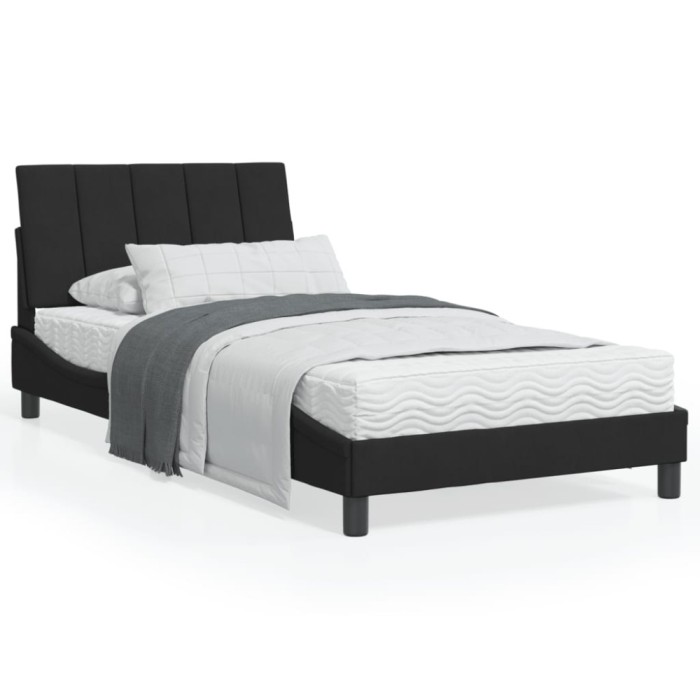 vidaXL Pat cu saltea, Hanko, negru, 100x200 cm, catifea 3208582