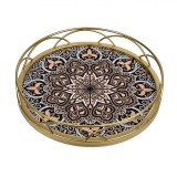 Tavă Servit, Model Mandala, Auriu Maro Nude, 32cm, Metalică, Oem
