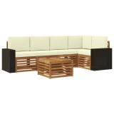 vidaXL Set canapea sectională exterior lemn masiv acacia natural crem 6 piese modular 3384391