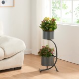 Suport 2 ghivece plante Almelo metal 63x29x21cm negru [en.casa] HausGarden Leisure, [en.casa]