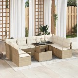 Set de Canapea de Grădină, 10 Piese, Pernuțe Bej, din Rattan Poliester