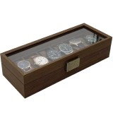 Caseta eleganta din lemn pentru depozitare si organizare 6 ceasuri, model Pufo Elite, maro