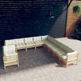 Cumpara ieftin Set mobilier grădină cu perne crem, 11 piese, lemn masiv de pin