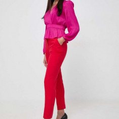 Morgan pantaloni femei, culoarea rosu, mulata, high waist