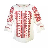 Cumpara ieftin Bluza Tip Ie Traditionala Alba cu Motiv Floral Rosu de Dama - IMS122