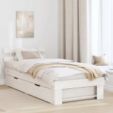 Cumpara ieftin Cadru de pat cu sertar cu headboard cu depozitare Alb 90 x 190 cm Lemn de brad