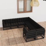 VidaXL Set mobilier grădină cu perne, 8 piese, negru, lemn masiv pin 3077028