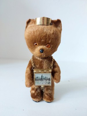 Ursulet vintage plush mohair cu colier la gat Budapesta, 15cm, vintage, vechi foto