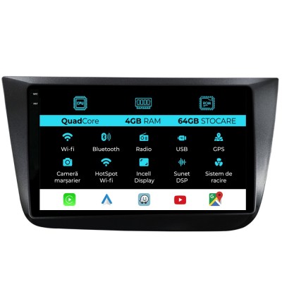 Navigatie Dedicata Seat Altea (2004-2015),QuadCore, 9 Inch, 4Gb Ram, 64Gb stocare, Carplay foto