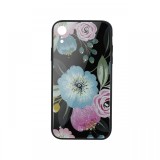 Carcasa Sticla iPhone XR Just Must Glass Diamond Print Flowers Black Background