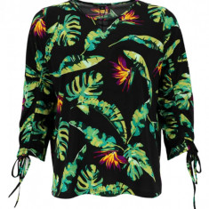 Bluza de dama cu imprimeu tropical, multicolor, S