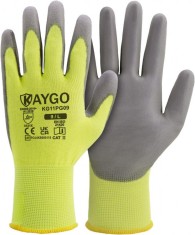 Set 12 perechi manusi de lucru KAYGO, bumbac/poliuretan, gri/verde lime, marimea L