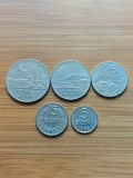 Lot 5 Monede Romania Comunista 1966: 3 Lei, 1 Leu, 25 Bani, 15 Bani, 5 Bani
