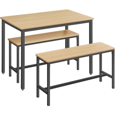 VASAGLE Masa de bar cu 2 banci, design industrial, 110x70x75 cm, stejar natur Household NewTrend foto