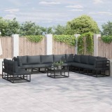 vidaXL Set de canapele pentru grădină cu pernă 10 pcs Negru Aluminiu 3378878
