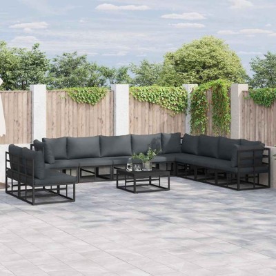vidaXL Set de canapele pentru grădină cu pernă 10 pcs Negru Aluminiu 3378878 foto