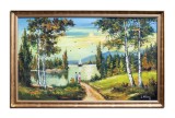 Cumpara ieftin Tablou inramat peisaj apus de soare cu indragostiti pictat manual, Amintiri, 110x70cm ulei pe panza Constantin Feraru
