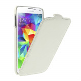 Husa flip alba (interior gri) pentru Samsung Galaxy S5 G900, Cu clapeta, Piele Ecologica