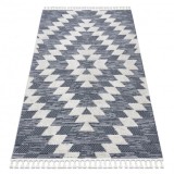 Covor SEVILLA Z250A caro albastru / gri Franjuri Berber shaggy, 200x290 cm, Dreptunghi, Poliester